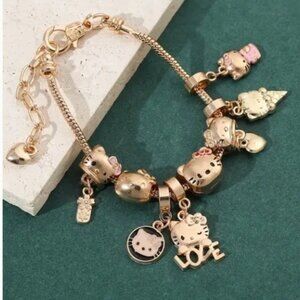 Gold Plated Hello Kitty Charm Bracelet Adjustable Sizing